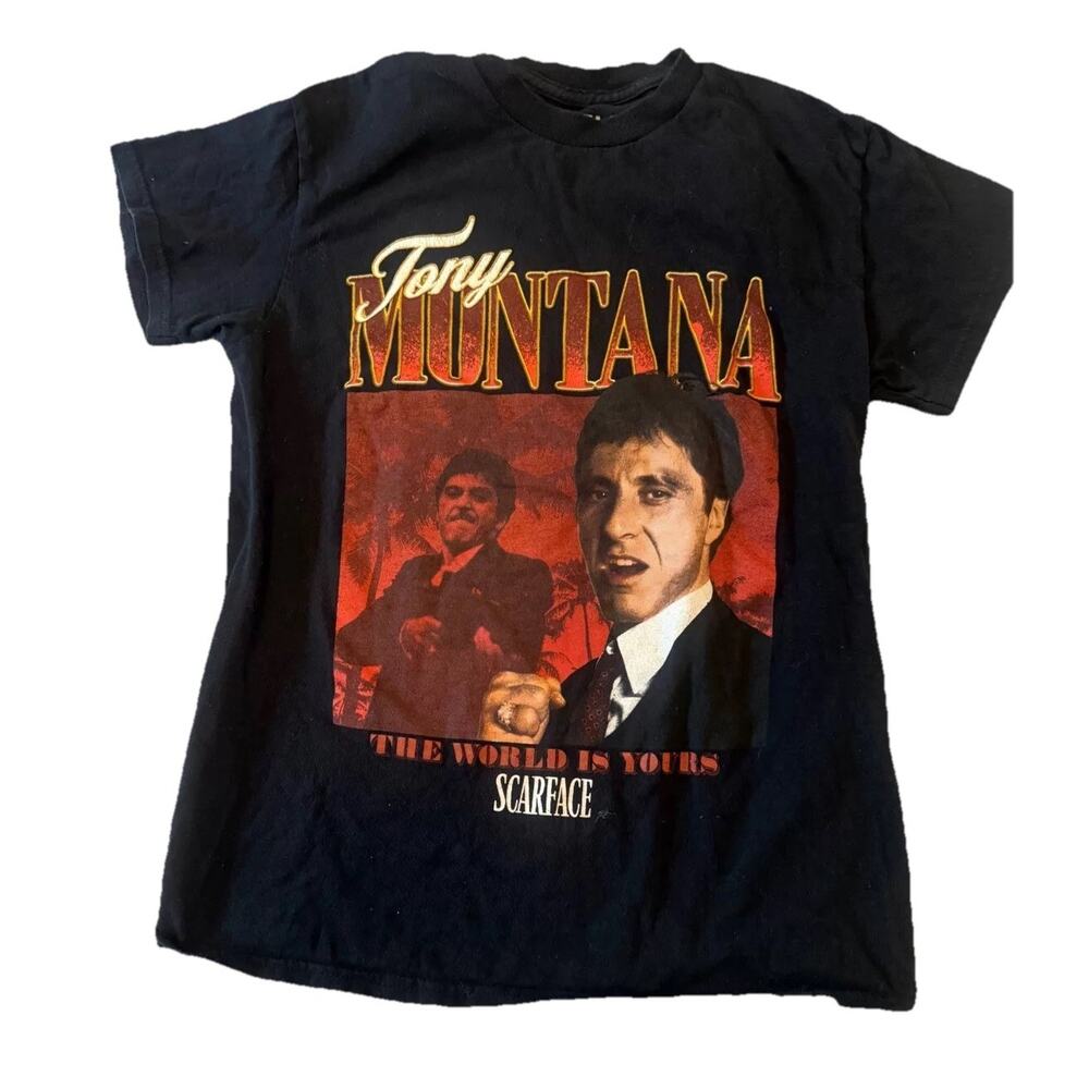 Scarface Tony Montana The World Is Yours T Shirt Men's S Black Graphic Pullover